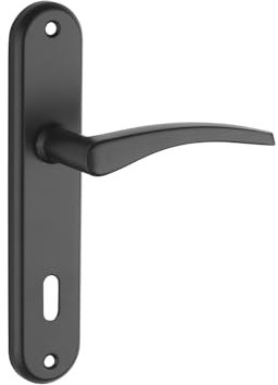 Ensemble de Poignées pour Porte de Chambre, Vesta Trou de Clé, Carré 7 mm, Entr'axes 165 mm, Noir, Esthétiques Et Pratiques, Aluminium Embouti, Couleur Nickelé Satiné, THIRARD