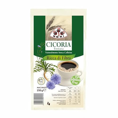 Tre Mori 6 Confezioni Caffè di Cicoria Tostata e Macinata per Moka o Infusione Senza Caffeina e Senza Glutine con Sali Minerali e Vitamine - 250gr per Confezione