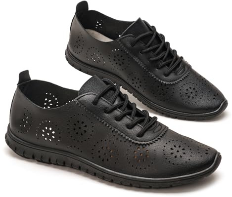 GLAMORA Zapatos Mujer Cordones Calados Transpirables Cómodos Ligeros Suela Flexible Antideslizante Plantilla Blanda Punta Fina Calzado Verano Ajuste Cómodo