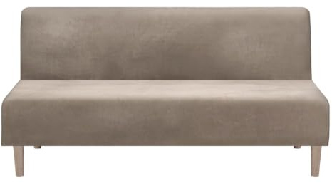 Domidekor - Sofa Überzug Ohne Armlehnen Beige - Couch und Sofabezug - Sofaüberwurf für Wohnzimmer - Schlafcouch Bezug Stretch - Elastische Samt Couchbezug - Breite 190-210cm