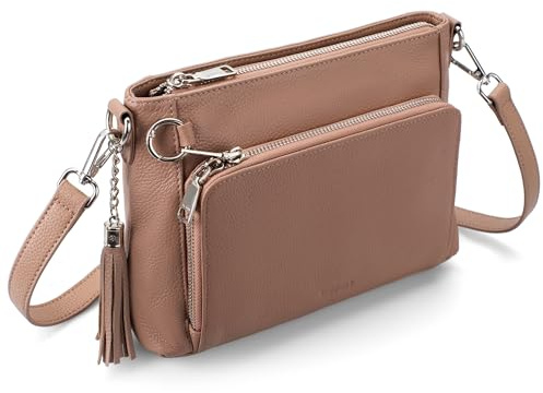 befen Echtleder Umhängetasche Damen mit Anti Diebstahl, Crossbody Bag Damen Leder RFID-Blockierung Handy Umhängetasche, Handtasche Klein Leder Tasche mit integrierter Brieftasche, Mokka