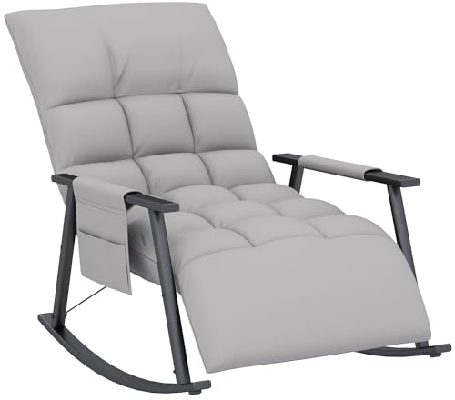 HOMCOM Schaukelstuhl Schaukelsessel mit Rückenlehne, Stahlkufen, Sessel, Relaxsessel mit Mikrofasertuch Schwingsessel Relaxstuhl für Wohnzimmer, Schlafzimmer, Balkon Grau