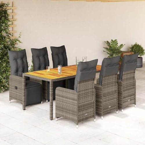 HOMEELIKE Komfortables 7-TLG. Poly Rattan Bistro-Set mit Kissen, verstellbarem Sessel, leichtem Gewicht, pflegeleicht, f¨¹r Outdoor-Unterhaltung