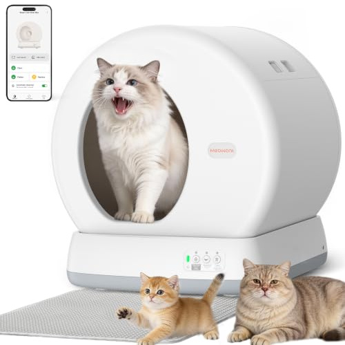 MeoWant Selbstreinigende Katzentoilette Großes mit App-Steuerung | Automatisches Katzenklo mit Integrierten Sicherheitssensoren,Geruchsfrei für Mehrkatzenhaushalte,mit Matte & Einsatz