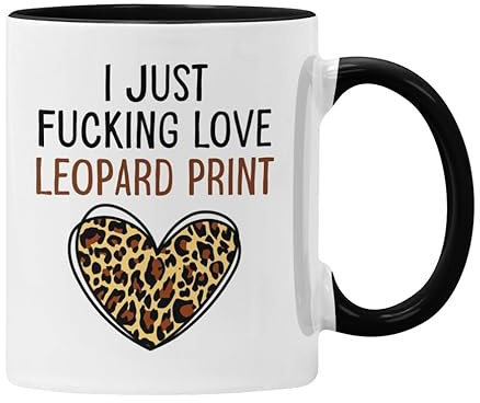 Plumfoolery I Just Love Leopard Print Mug or Coaster, Funny Animal Print Obsessed | Dishwasher Safe Ceramic 11oz Coffee Cup | Handprinted in the UK (Black Mug)