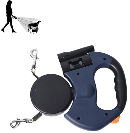 Plomb de Chien Double Rotatif - Laisse rétractable de 5 m Pet | Design Multiple à 360° à 360° en enchevêtrement Câble de sécurité réfléchissant pour promenades Nocturnes, Jogging et Camping avec