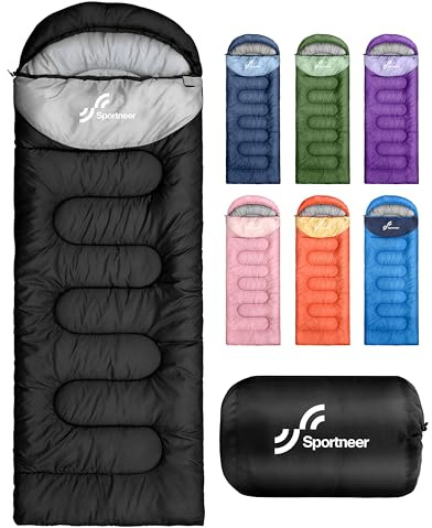 Sportneer Sacco a Pelo Adulto 220×80 cm – Caldo e Traspirante, 3-4 Stagioni Leggero e Compatto, per Campeggio, Trekking, Viaggi e Zaino in Spalla, 2KG