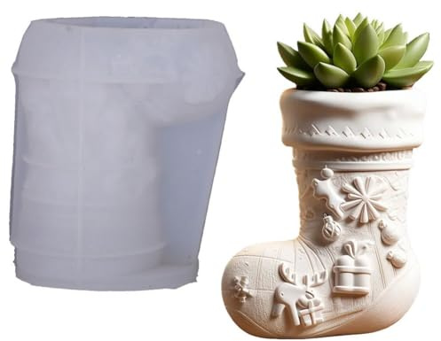 Muteitt Christmas Silicone Mold, Silicone Christmas Moulds, Christmas Stocking Candle Moulds for Making Aromatherapy Cup Flowerpot Diy Crafts
