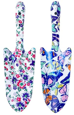iplusmile 2 Palas de Hierro para Jardín Diseño Estampado, Herramientas Manuales Pequeñas para Macetas, Jardín y Trasplante, Resistentes y Fáciles de Guardar, Kit Jardinería Práctico