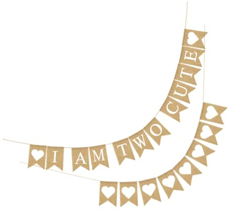 FIXOSHEE 2 Stück Babyparty Leinenbanner „I Am Two Cute“ Nachhaltige Geburtstagswimpelkette aus Langlebigem Leinenstoff Wiederverwendbar und Leicht Aufzuhängen für Kindergeburtstag