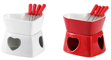 Set de Fuente de Chocolate de Cerámica, 320ML en Forma de Corazón, Porcelana para Fondue de Queso, Opción Perfecta para Fiestas, Noches Acogedoras y Regalos Especiales-A+B-2PCS