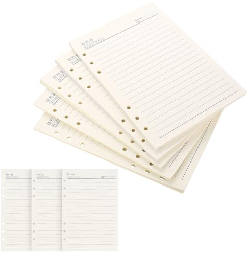 5 PackungenA5 Ringbuch Nachfüllbar, 200 Blätter A5 Liniert Nachfüllpapier A5 ringbucheinlagen, 6 Löcher Notizbuch Nachfülleinlagen Notizpapier für Planer Tagebücher Einsätze Tagbuch