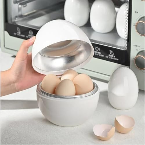 Vaporizador de huevos con forma, caldera de huevos, desayuno ideal para cocina con microondas y forma, hecho de plástico y aluminio, portátil, compacto, diseñado para mayor comodidad (huevo blanco)