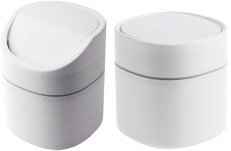 SUPVOX Lot de 2 Petites Poubelles de Bureau en Plastique avec Couvercle à Bascule, Mini Corbeilles de Comptoir Blanches, Poubelles de Table Compactes Cuisine, Bureau et Chambre, Design