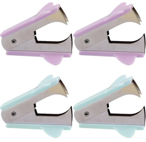 Abaodam 4pcs Portable Mini Staple Remover Set, Lightweight Handheld Office Stapler Removal Tools in Purple and Green, Multi-use Nail and Staple Extractor for School and Home Use