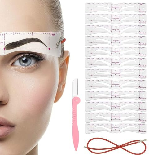 Targonix Set di stencil per sopracciglia con dodici paia di forme, stencil per sopracciglia da donna con nastro e trimmer per uno stile simmetrico a casa o in salone