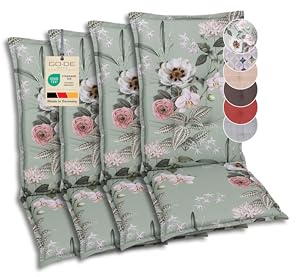 GO-DE Textil Bequeme und attraktive Polsterauflagen für Mittellehner-Gartenstühle (4er-Set, Orchidee Salbei, Mittellehner)