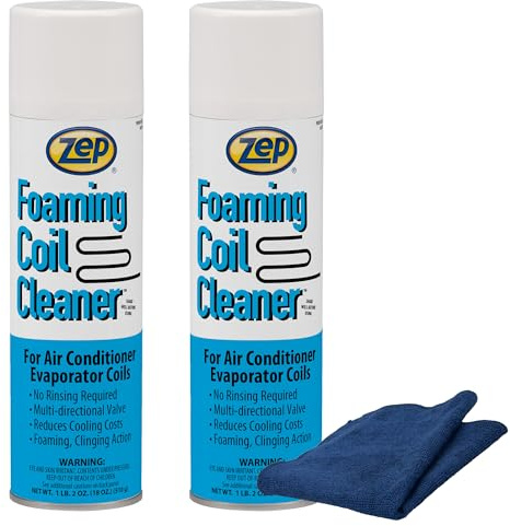Zep Foaming Coil Cleaner 18 oz (2 Units) & A Blue Microfiber Rag ECBD039 - No-Rinse Evaporator Coil Cleaner for Air Conditioner and HVAC Maintenance