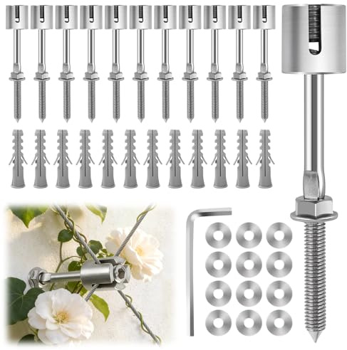 Kalolary 12 Stück T316 Draht Rankgitter et Garten Rankgitter Blumenwände | Edelstahl Querträger für 5/64-1/8 Drahtseile und Stangen Wand Rankgittersystem für Kletterpflanzen DIY