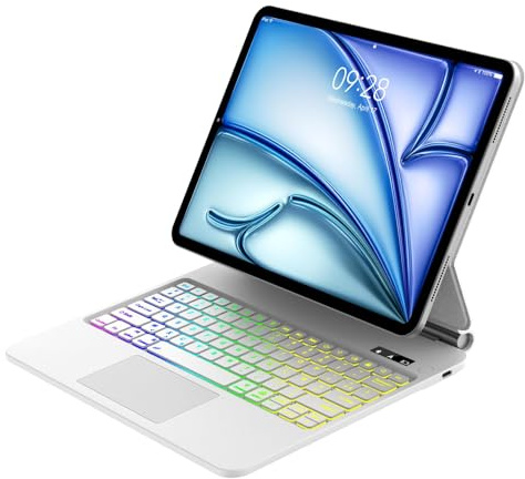 Magic Keyboard pour iPad Air 13 Pouces (M4 2026, M3 2025, M2 2024) et iPad Pro 12.9 (6e/5e/4e/3e Gén), Support Flottant et Pavé Tactile Multi-touch, AZERTY Français Clavier avec Rétroéclairées, Blanc