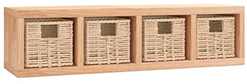 Fisinber Estantería de pared, 62 x 18 x 16 cm, madera maciza de nogal, moderna estantería flotante con 4 cestas, para salón, cocina, pasillo