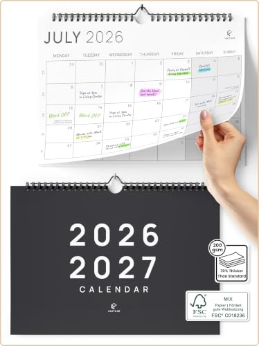 Minimalist Wall Calendar 2026 2027 UK - Calendar 2026 2027 Month to View - 18 months calendar July 2026 to December 2027 (18 months) - Family Calendar for Easy & Efficient Planning