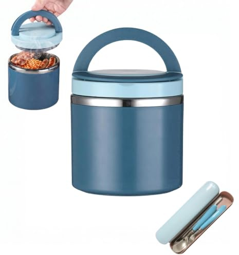 Cjytdkj Food Flask, 630ml, Stainless Steel, Handle | Hot Foods Lunch Box, Portable Insulated Foods Container, Spoon Chopsticks Fork, Soup Flasks for School Work