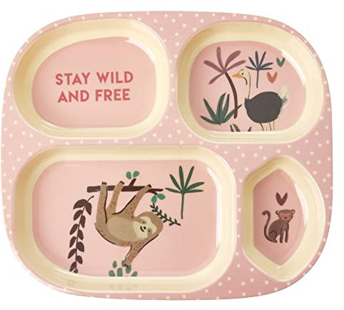 Melamin Kinderteller mit 4er Einteilung - Pink - Jungle Animals Print