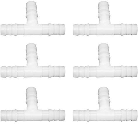 JoyTube Plastic 5/16 ID Hose Barb Fittings, Equal Barbed Tee Pipe Connectors 3 Way Joint Splicer Mender Union Adapter for Boat Aquarium, Pack of 6