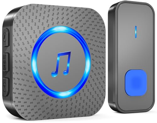 SURFOU Wireless Doorbell Waterproof, 1,300 ft Long Range Cordless Battery Operated, Wall Plug in Electric Door Chime Kit with 55 Melodies 5 Volume to Choose, LED Door Entry Bell, Black
