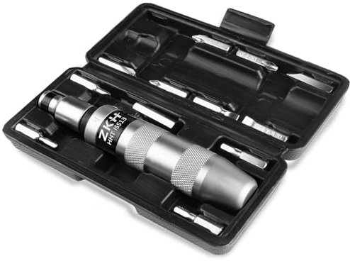 ZKH 13 piezas Destornilladores ImpactoI 1/2 I CR-V I Llave de impacto manual con juego de puntas planas, Phillips y hexagonales, para aflojar tornillos oxidados o pernos congelados