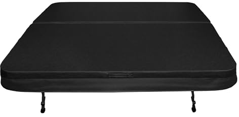 Couverture pour Jacuzzi Noir 220cm / 2.2m - PVC & Cuir - Spa Housse de Protection Bâche Protectrice Carrée pour Hot Tub Bain à Bulles - Pliable - 4 Sangles de Sécurité & 6 Poignées