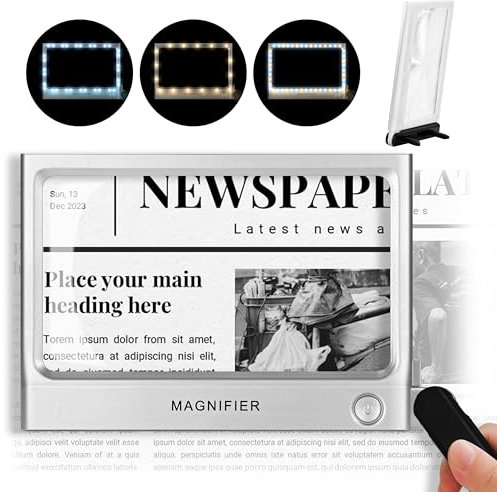 Magnifying Glass with Light, Folding Handheld 5X Large Rectangle Lighted Magnifier with Dimmable LED for Macular Degeneration Seniors Reading Newspaper, Books, Lighted Gift for Low Visions