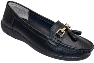 Amber Ladies Extra Wide EE Leather Loafers with Padded Insole | Women's Wide Fit Smart Casual Slip-On Shoe with Flexible Sole & Supportive Cushioned Insole, Durable Construction