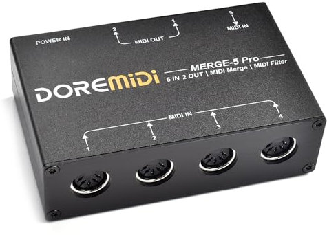 DOREMiDi MERGE-5 Pro Can Merge Up To 5 MIDI Input Signals Into 1 Midi Data Stream Can Be Output Directly Through 2 MIDI Interfaces (Merge-5 Pro)