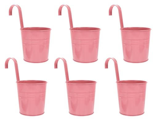 DECHOUS 6 Pack Hängenden Metall Blumentopf Eisen Wand Pflanzer mit Abnehmbaren Haken Kleine Rosa Blume Eimer für Geländer Zaun Balkon Garten im Freien Außendekoration