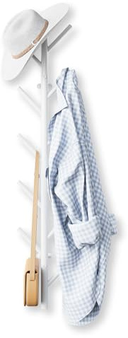 LOFTPLUS Perchero de Pared Vertical de Metal - 100 cm Blanco Ganchos Para Abrigos con 11 Ganchos, Cabide de Parede Para Colgar Chaquetas, Abrigos, Sombreros, Bufandas y Bolsos