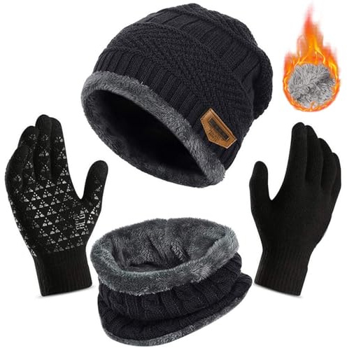 TYXHXTF Gorro Bufanda Guantes Set, Punto Sombreros, 3 Dedos Guantes Táctiles Antideslizante de Pantalla, para Esquí Deportes al Aire para Mujeres y Hombres