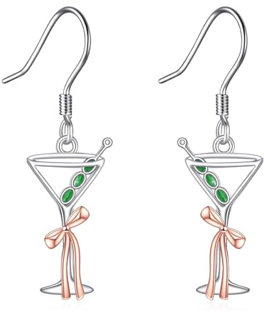 YONFQE Martini Earrings Sterling Silver Martini Dangle Earrings Martini Jewellery Gifts for Women