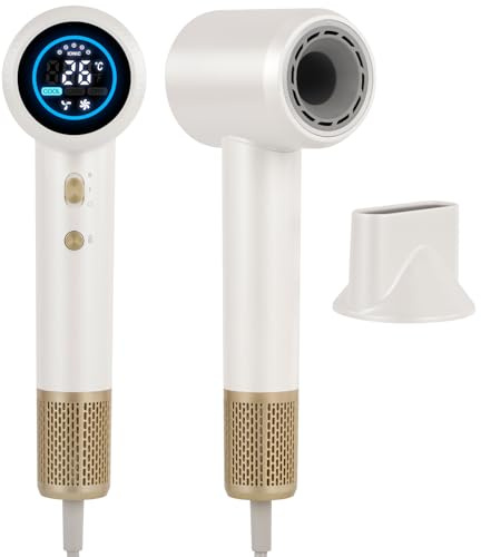 BESTBOMG Secador de Pelo, Secador Pelo Profesional Con Pantalla LED y Boquilla Magnética, 160000 RPM, 500 Millones de Iones Negativos, 3 Niveles de Temperatura y 2 Velocidades
