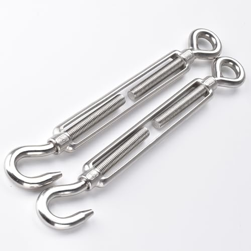 M12 Turnbuckle,2 Pack Thread Stainless Steel Hook & Eye,Alele Stainless Steel 304 Turnbuckle Heavy Duty Wire Rope Tension (M12 Turnbuckle)