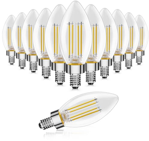 novapollo 12-Pack E12 LED Bulb, 60 Watt Equivalent, Dimmable 2700K Warm White Light, B11 Chandelier Light Bulbs, 5.5W 500LM Candelabra LED Light Bulbs for Ceiling Fan Home Decor