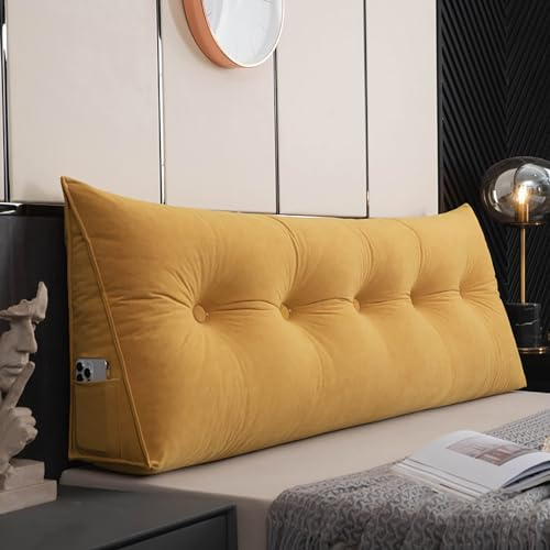 MONDEX Rückenkissen Bett, Lesekissen für Bett und Sofa, Rückenpolster für die Wand, Sitzkissen, Wandkissen, Groß Keilkissen mit Waschbarem Bezug, Ideal zum Lesen, Fernsehen,Gelb,80cm