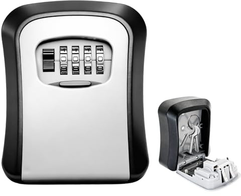 Zeeorymn Cassetta Chiavi con Codice, Cassaforte Chiavi da Parete a Combinazione 4 Cifre, Cassetta Chiavi Sicura per Esterno e Interno, Key Box Nero/Grigio (1)