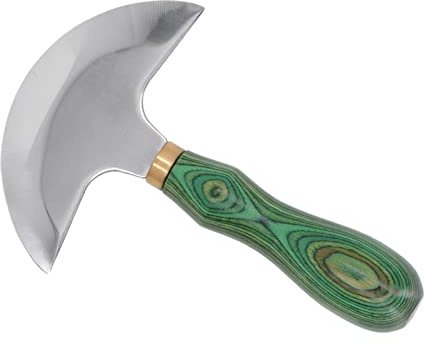 Phefop Cuchillo redondo de cuero con hoja de acero inoxidable y mango de madera, afilado por tratamiento térmico, ligero y preciso para cortes en marroquinería