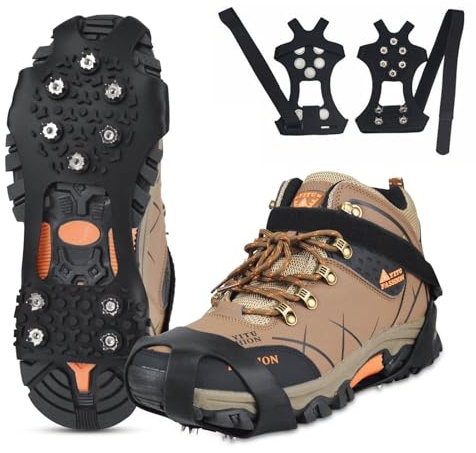 Ice Grips for Shoes and Boots, Xndryan Crampons for Hiking Boots Ice Cleats for Shoes Anti Slip Shoe Grips Silicone Stainless Steel Ice Grippers Microspikes for Walking Fishing Hiking Climbing(M)