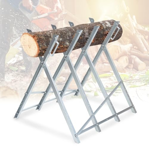 Monucep Chevalet de sciage pour tronçonneuse, charge jusqu'à 150 kg, robuste et pliable, peu encombrant, tôle galvanisée pour résistance à l'humidité et à la corrosion, 81 x 80 x 80 cm