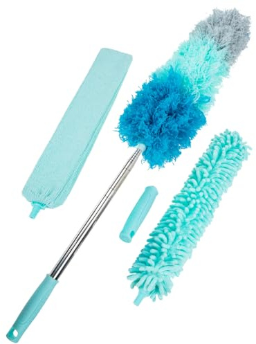CIYODO Plumero Telescópico para Limpieza del Hogar Cepillo para Quitar el Polvo Mango Extensible de 25 Metros Juego de 5 Piezas Color Azul Claro para Techos Paredes y Muebles