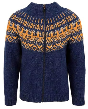 Generisch Chaqueta de punto para hombre, chaqueta noruega con copos de nieve, suéter de punto, cuello alto, cremallera, abrigo de punto grueso, suéter de invierno noruego inspirado en la isla, BU1