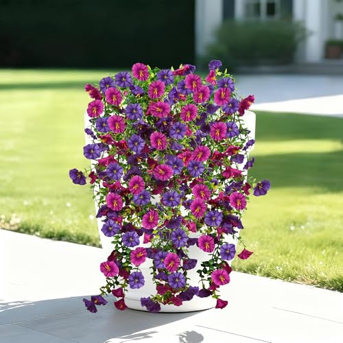 Cekene 4 Bündel Künstliche Hängepflanzen Lila Kunstblumen Hängend Künstliche Pflanzen Wie Echt Wetterfest Balkonpflanzen für Außen Innen Balkon Outdoor Deko Wohnzimmer Schlafzimmer
